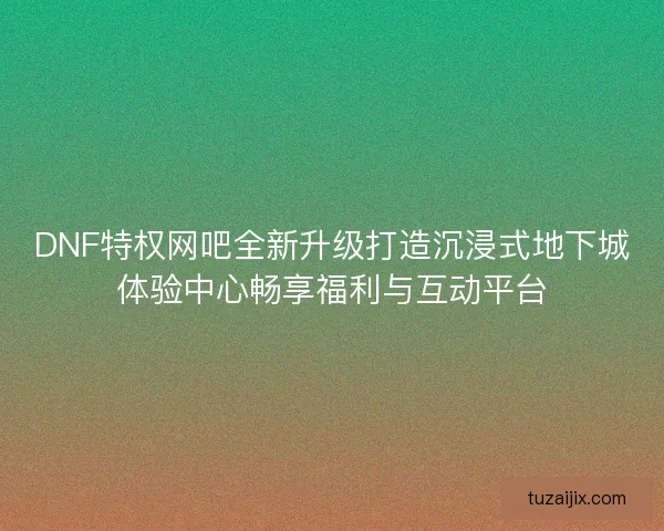 DNF特权网吧全新升级打造沉浸式地下城体验中心畅享福利与互动平台