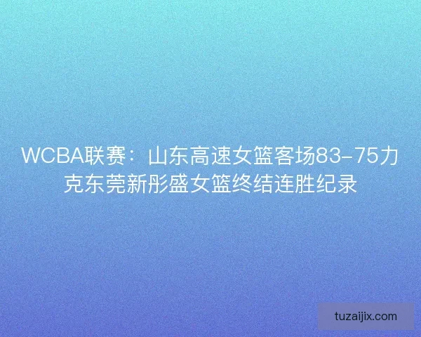 WCBA联赛：山东高速女篮客场83-75力克东莞新彤盛女篮终结连胜纪录